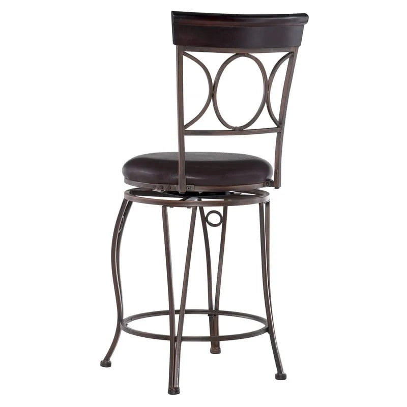 Tabouret de comptoir Linon noir à dossier en spirale en similicuir