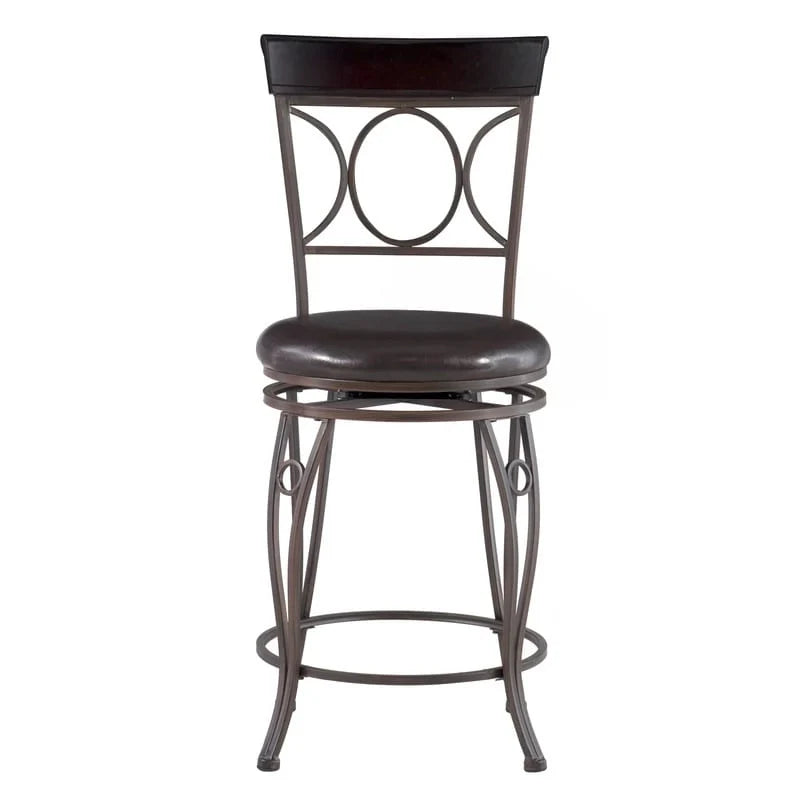Tabouret de comptoir Linon noir à dossier en spirale en similicuir