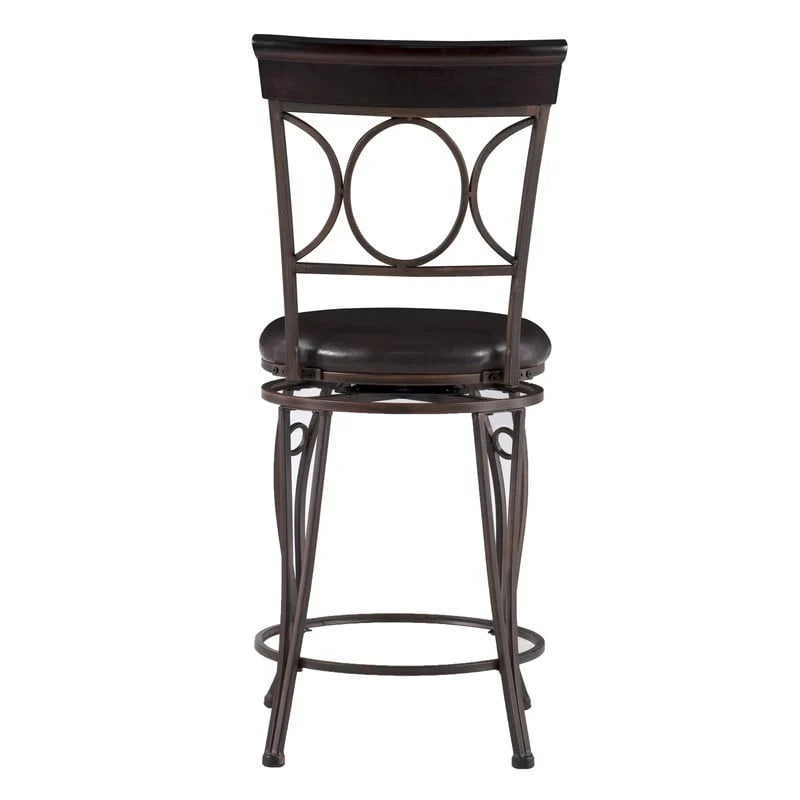 Tabouret de comptoir Linon noir à dossier en spirale en similicuir