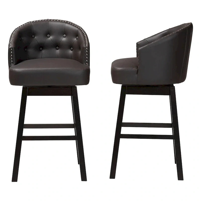 Tabouret de bar pivotant capitonné en simili-cuir brun moderne et contemporain Avril à clous décoratifs (lot de 2)