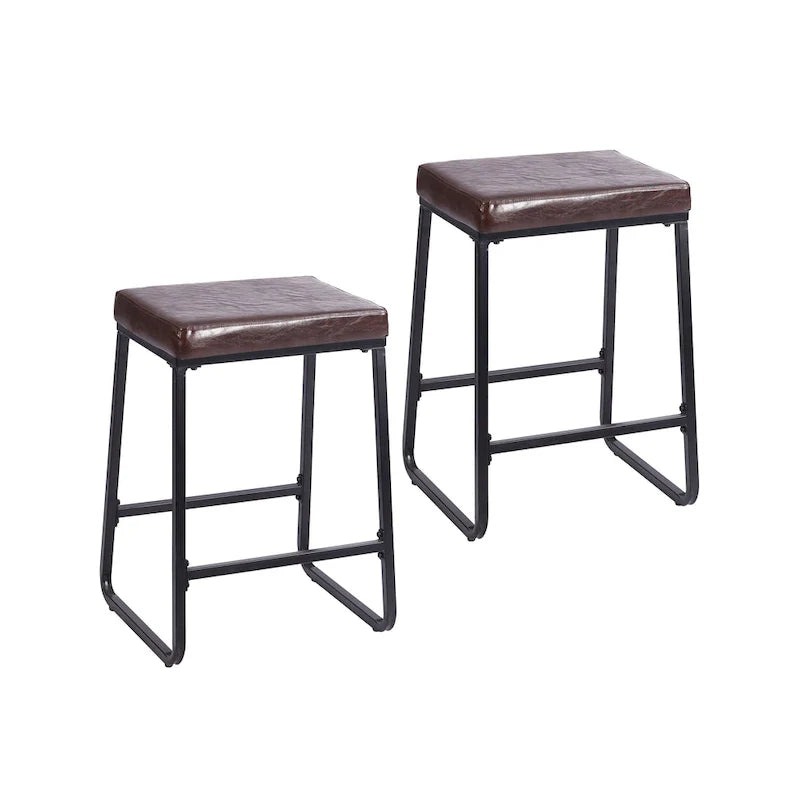 Porthos Home Selma, lot de 2 tabourets de comptoir, cuir PU, pieds en fer