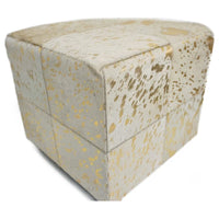 Home&Manor pouf cube carré en cuir doré
