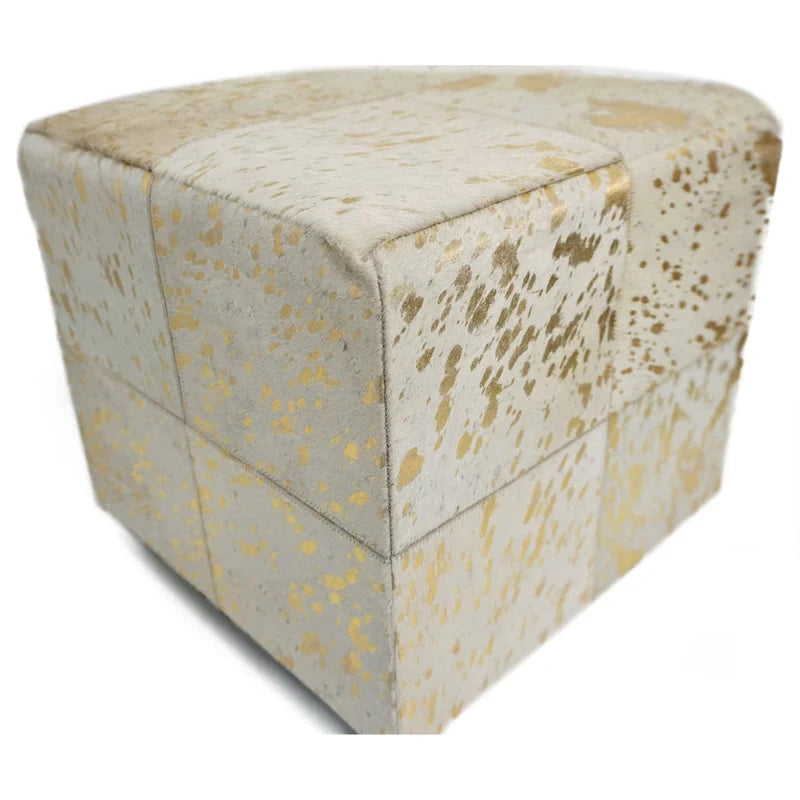Home&Manor pouf cube carré en cuir doré