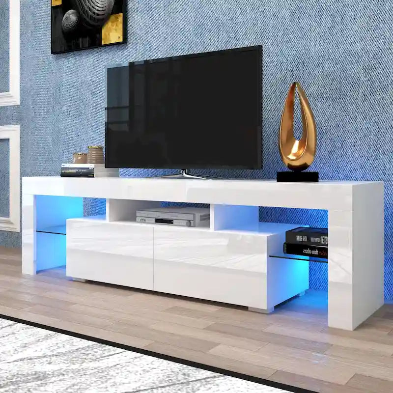 Meuble TV blanc Nestfair avec lumières LED pour TV jusqu'à 70 pouces