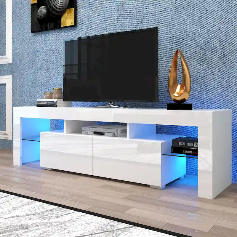 Meuble TV blanc Nestfair avec lumières LED pour téléviseurs jusqu'à 70 pouces