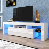 Meuble TV blanc Nestfair avec lumières LED pour TV jusqu'à 70 pouces