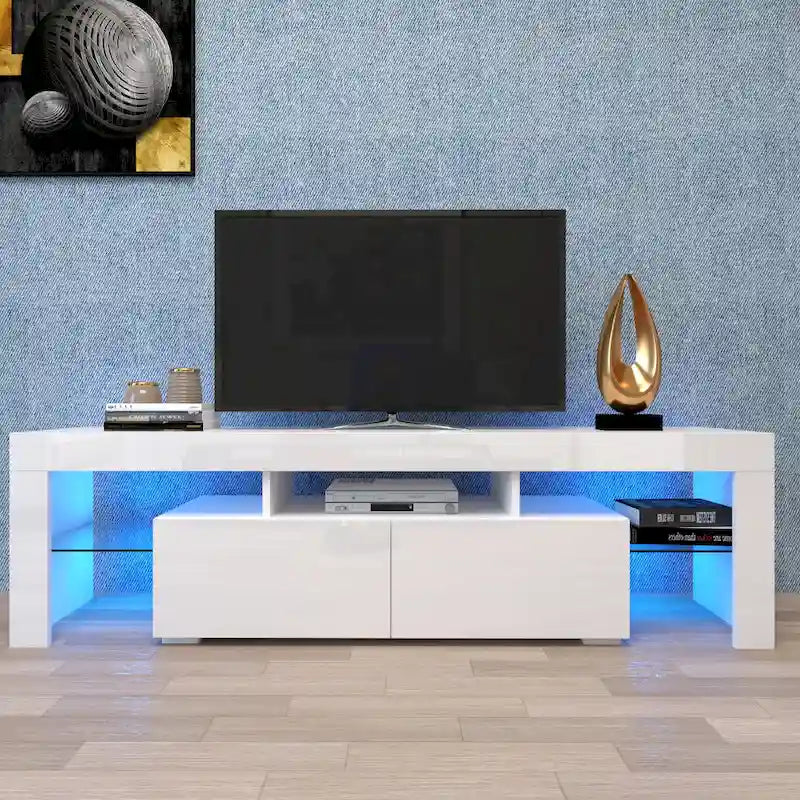 Meuble TV blanc Nestfair avec lumières LED pour TV jusqu'à 70 pouces