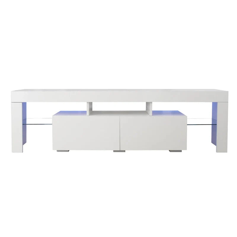 Meuble TV blanc Nestfair avec lumières LED pour TV jusqu'à 70 pouces