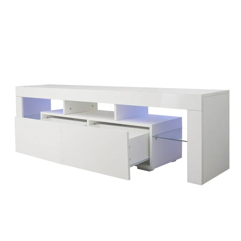 Meuble TV blanc Nestfair avec lumières LED pour TV jusqu'à 70 pouces