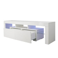 Meuble TV blanc Nestfair avec lumières LED pour TV jusqu'à 70 pouces