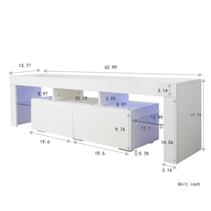 Meuble TV blanc Nestfair avec lumières LED pour TV jusqu'à 70 pouces