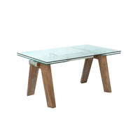 Table à manger moderne Somette avec plateau en verre extensible et pieds en bois massif