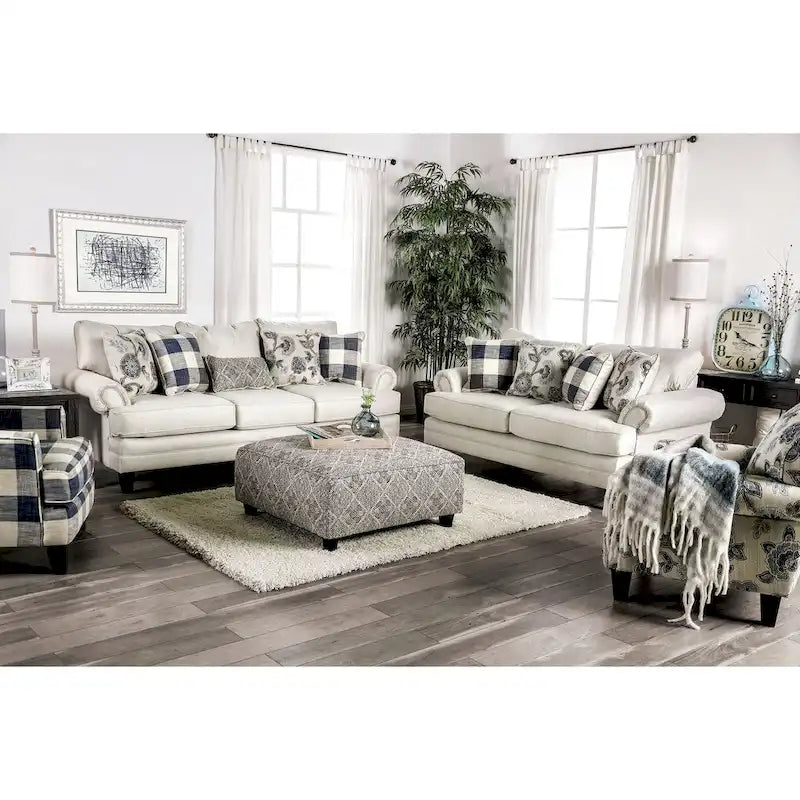 Ensemble de salon 2 pièces transitionnel en tissu ivoire Stormy Thistle par Furniture of America