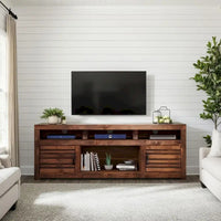 Console meuble TV Bridgevine Home Sausalito 72 pouces pour TV jusqu'à 85 pouces, sans assemblage requis, finition whiskey