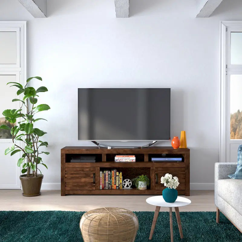Console meuble TV Bridgevine Home Sausalito 72 pouces pour TV jusqu'à 85 pouces, sans assemblage requis, finition whiskey