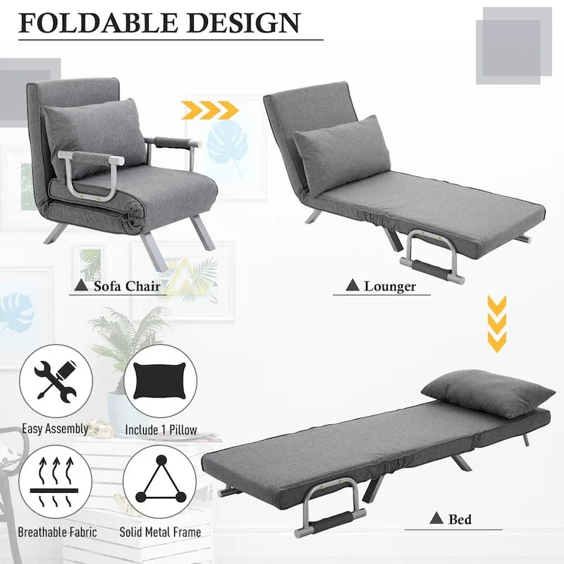 HOMCOM Petit canapé futon avec surface de couchage rabattable confortable pour invités, angles de dossier réglables & design élégant