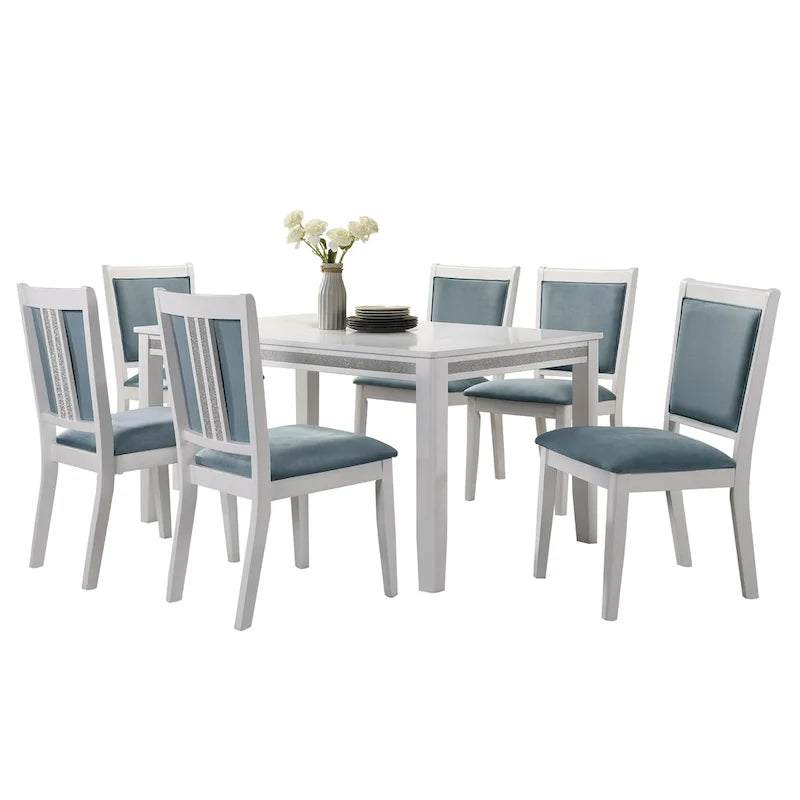 Ensemble de salle à manger luxueux 7 pièces à bandes diamant en cristal CraftPorch