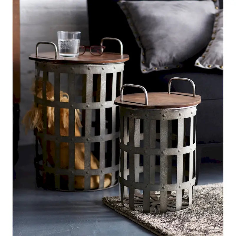 Tables d'appoint en métal et bois (lot de 2)