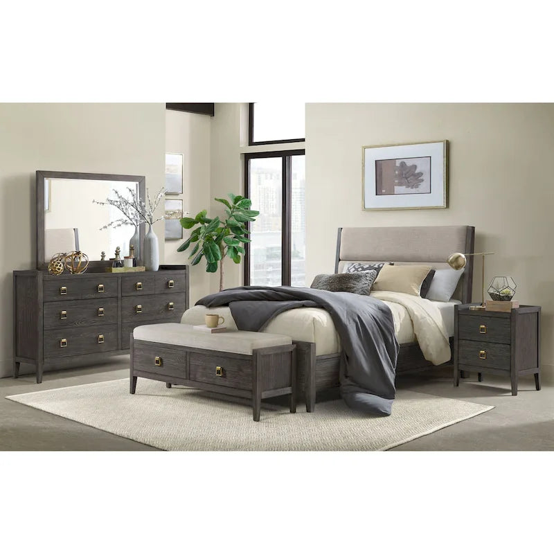 Banc de rangement large Portia 58 pour chambre à coucher, brossé Brindle