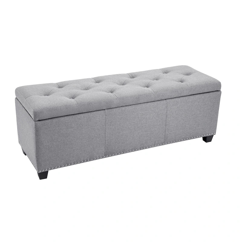 Banc ottoman de rangement Porthos Home Hekla en tissu rembourré avec couvercle rabattable