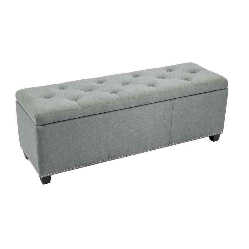 Banc ottoman de rangement Porthos Home Hekla en tissu rembourré avec couvercle rabattable