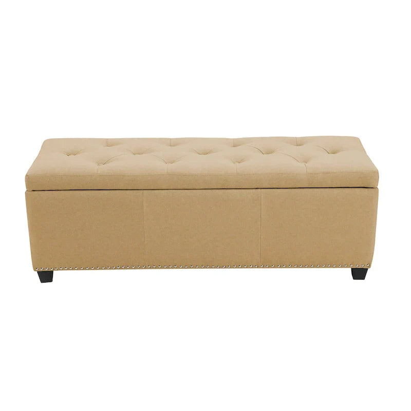 Banc ottoman de rangement Porthos Home Hekla en tissu rembourré avec couvercle rabattable