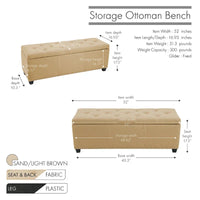 Banc ottoman de rangement Porthos Home Hekla en tissu rembourré avec couvercle rabattable