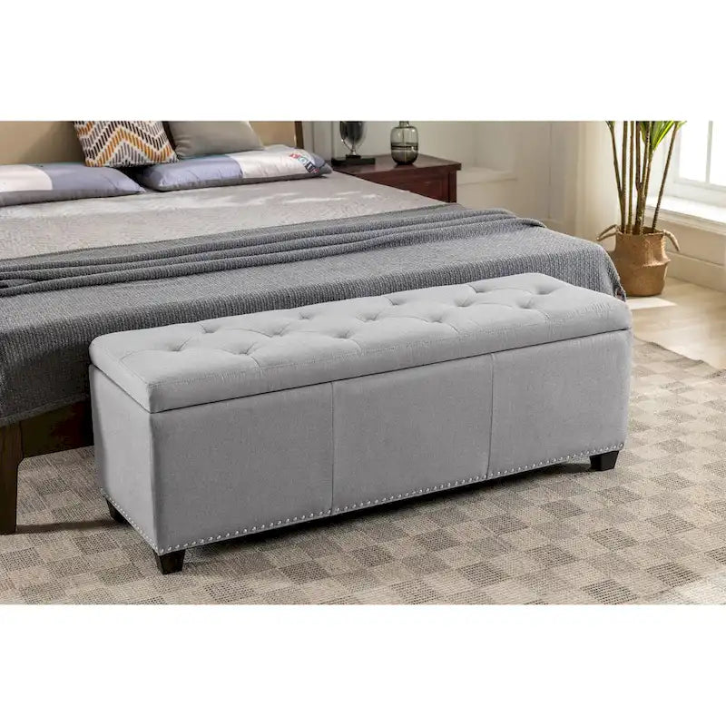 Banc ottoman de rangement Porthos Home Hekla en tissu rembourré avec couvercle rabattable