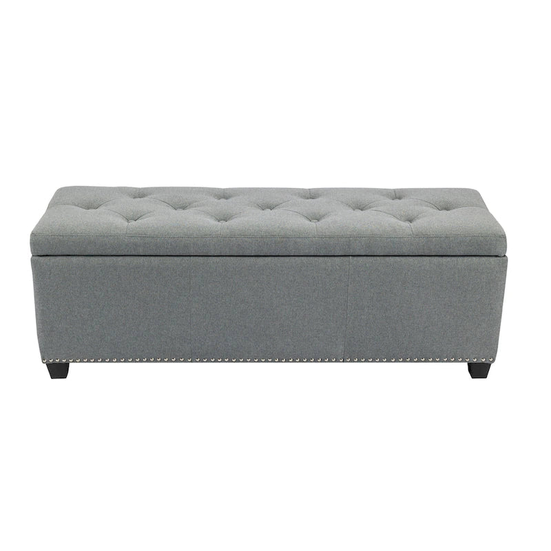 Banc ottoman de rangement Porthos Home Hekla en tissu rembourré avec couvercle rabattable
