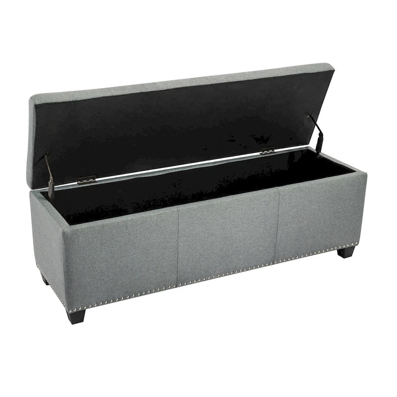 Banc ottoman de rangement Porthos Home Hekla en tissu rembourré avec couvercle rabattable