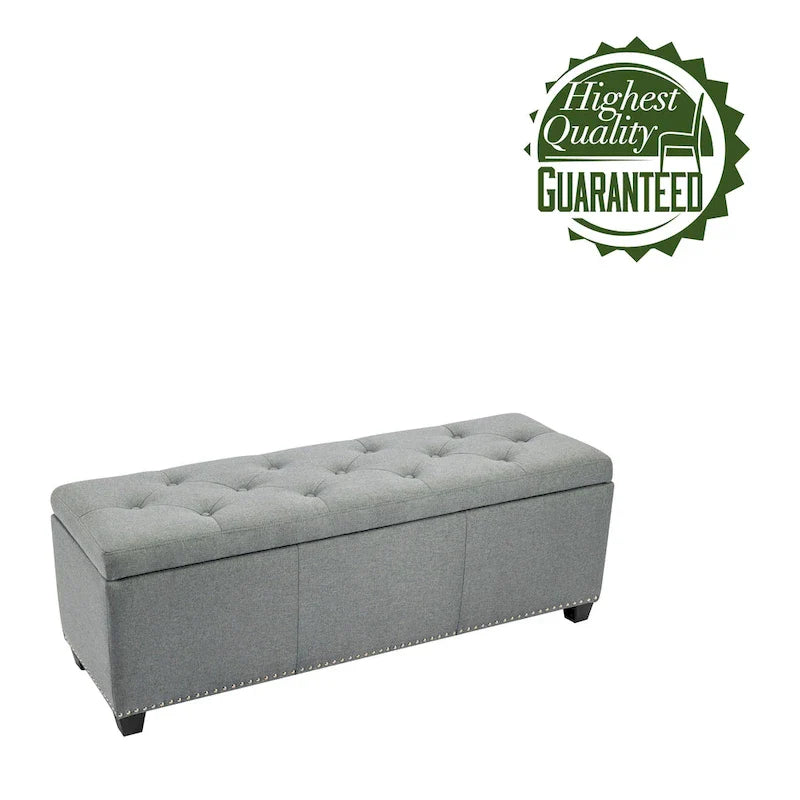Banc ottoman de rangement Porthos Home Hekla en tissu rembourré avec couvercle rabattable