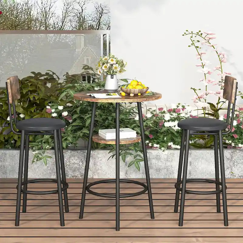 Ensemble de salle à manger 3 pièces, table de bar bistrot ronde à 2 niveaux et chaise rembourrée