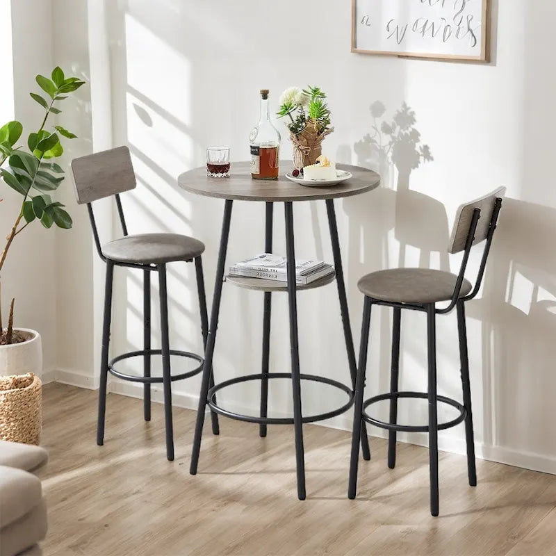 Ensemble de salle à manger 3 pièces, table de bar bistrot ronde à 2 niveaux et chaise rembourrée