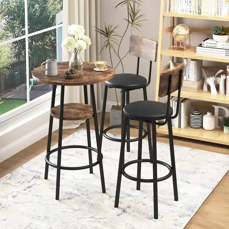 Ensemble de salle à manger 3 pièces, table de bar bistrot ronde à 2 niveaux et chaise rembourrée