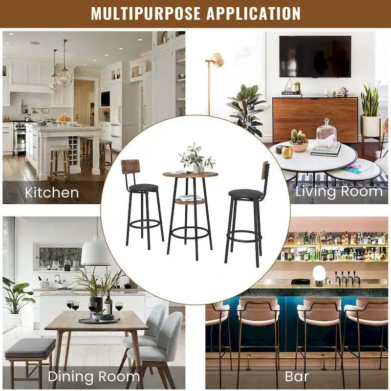 Ensemble de salle à manger 3 pièces, table de bar bistrot ronde à 2 niveaux et chaise rembourrée