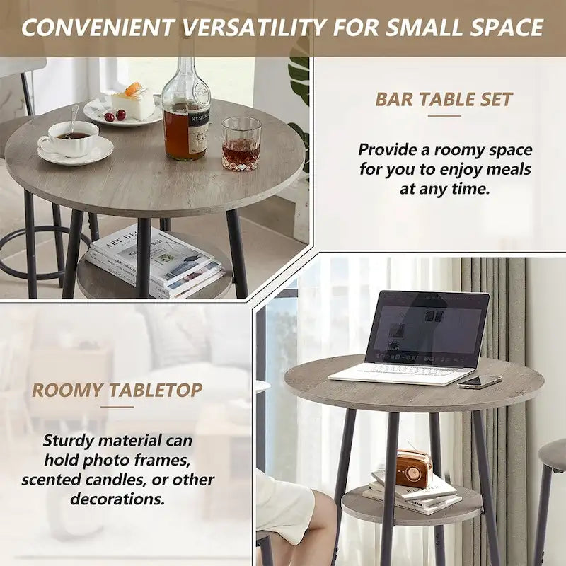 Ensemble de salle à manger 3 pièces, table de bar bistrot ronde à 2 niveaux et chaise rembourrée