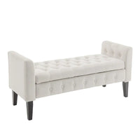 Banc de rangement en velours Porthos Home Brett avec pieds en bois d'hévéa