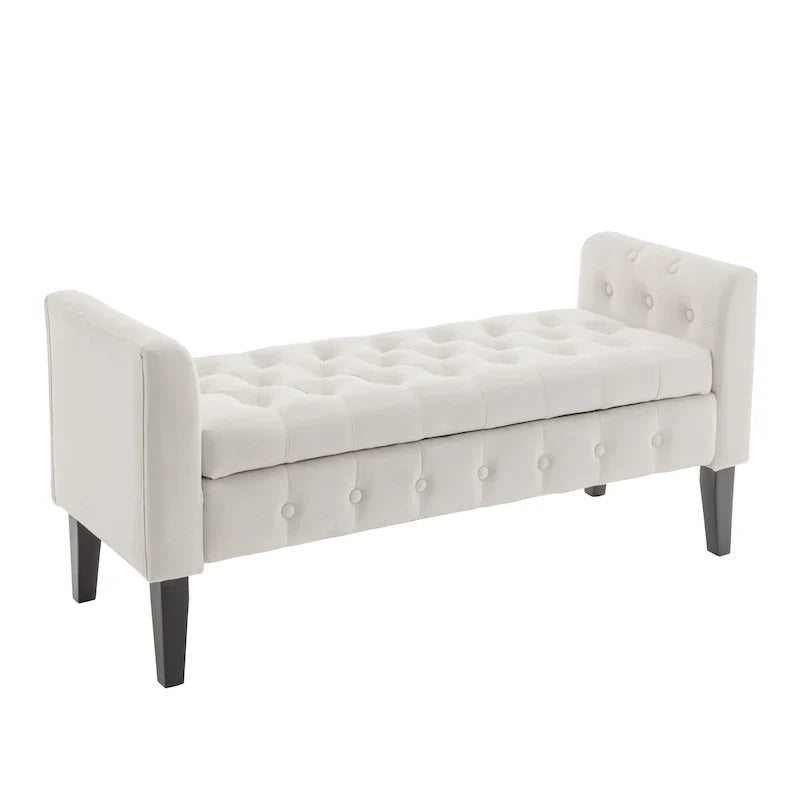 Banc de rangement en velours Porthos Home Brett avec pieds en bois d'hévéa