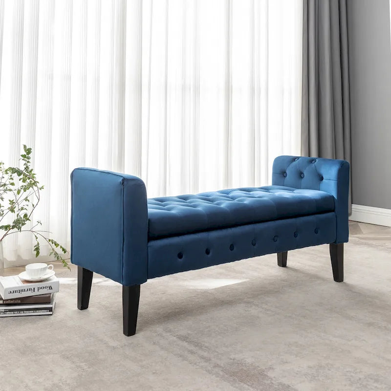 Banc de rangement en velours Porthos Home Brett avec pieds en bois d'hévéa