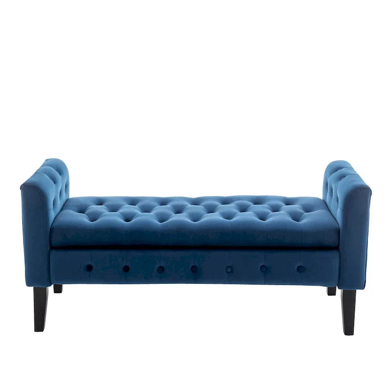 Banc de rangement en velours Porthos Home Brett avec pieds en bois d'hévéa