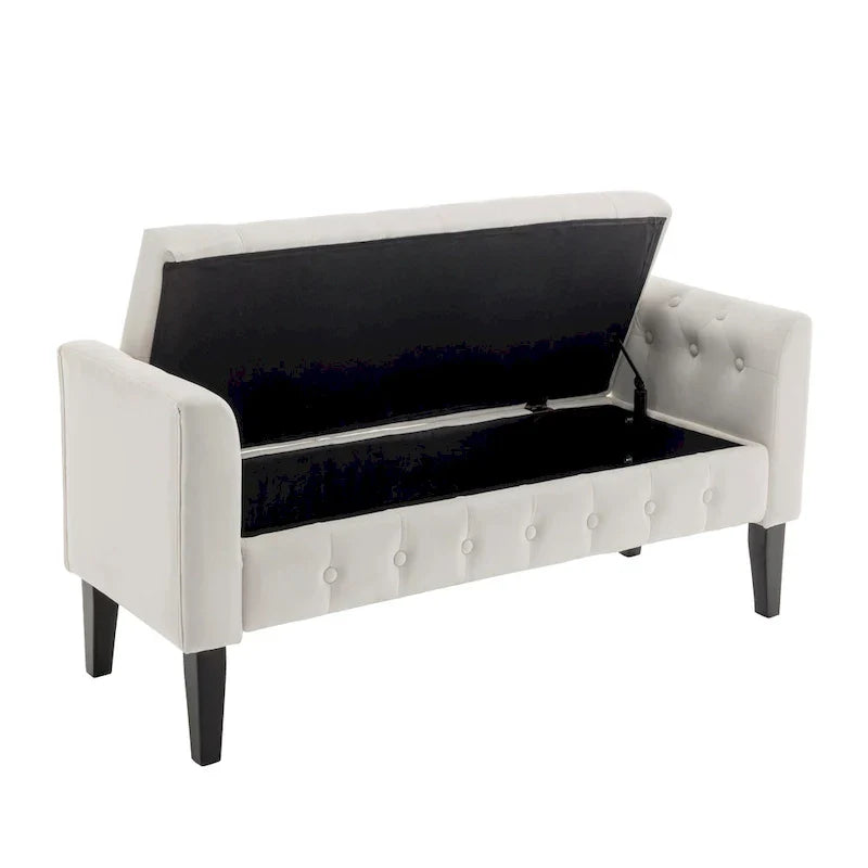 Banc de rangement en velours Porthos Home Brett avec pieds en bois d'hévéa