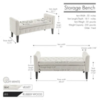 Banc de rangement en velours Porthos Home Brett avec pieds en bois d'hévéa