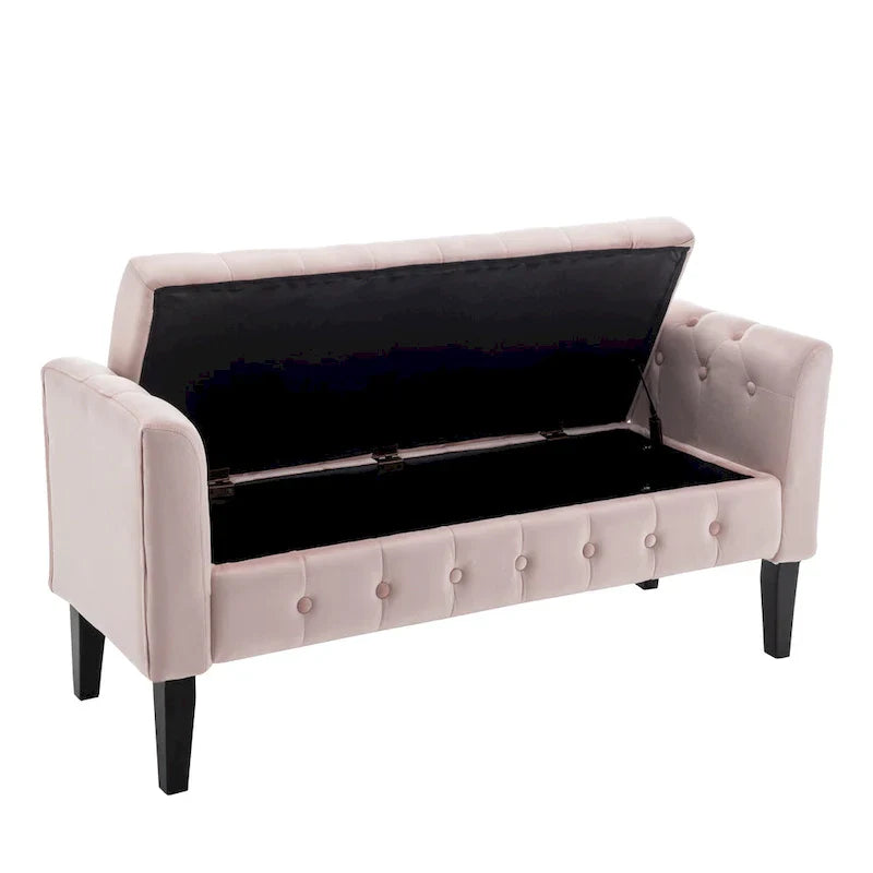 Banc de rangement en velours Porthos Home Brett avec pieds en bois d'hévéa