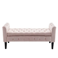 Banc de rangement en velours Porthos Home Brett avec pieds en bois d'hévéa