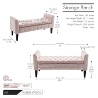 Banc de rangement en velours Porthos Home Brett avec pieds en bois d'hévéa