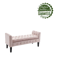 Banc de rangement en velours Porthos Home Brett avec pieds en bois d'hévéa