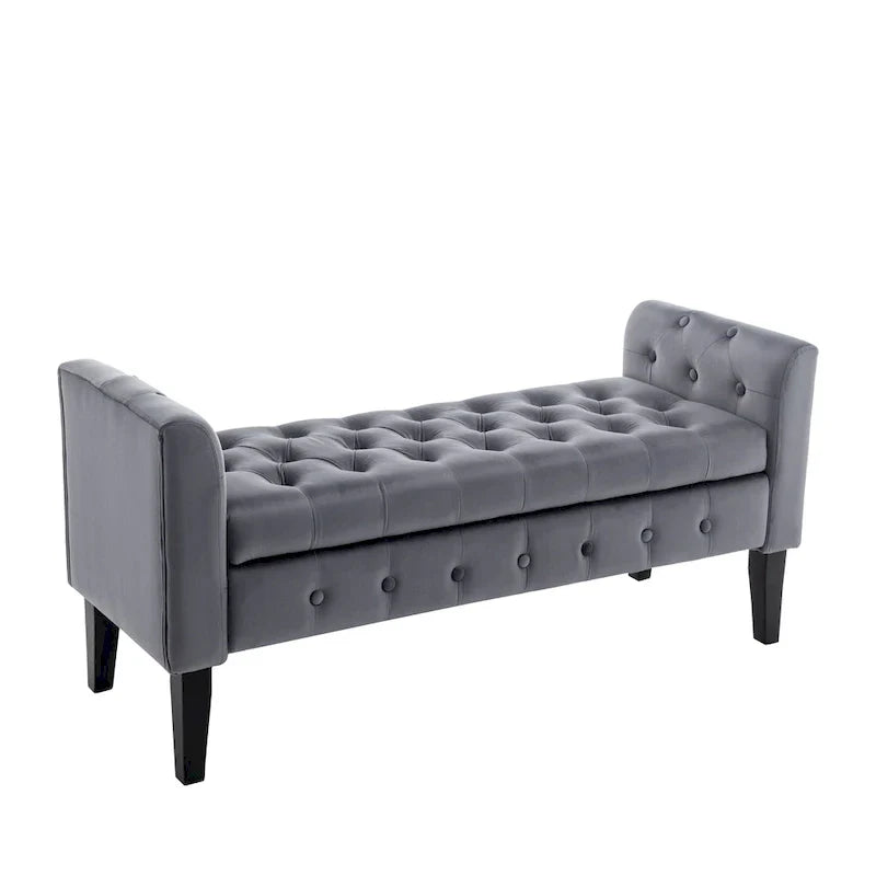 Banc de rangement en velours Porthos Home Brett avec pieds en bois d'hévéa