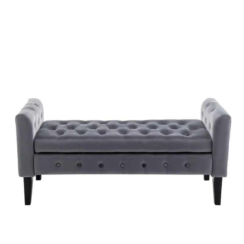 Banc de rangement en velours Porthos Home Brett avec pieds en bois d'hévéa