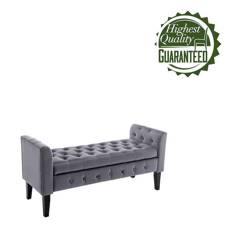 Banc de rangement en velours Porthos Home Brett avec pieds en bois d'hévéa