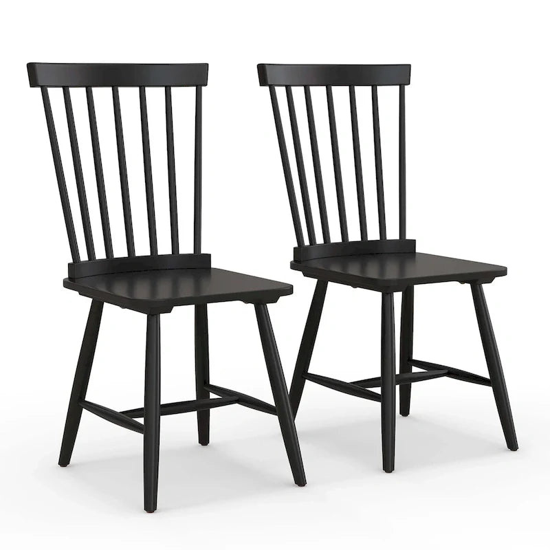 Lot de 2 chaises de salle à manger Windsor sans accoudoirs à dossier à barreaux en bois noir/naturel